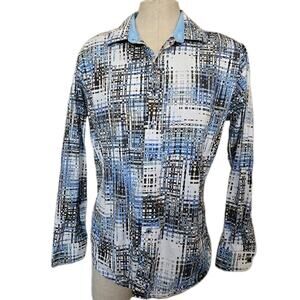 Robert Graham Men's Cape Sim Modern Geometric White Blue Long Sleeve Shirt Sz XL